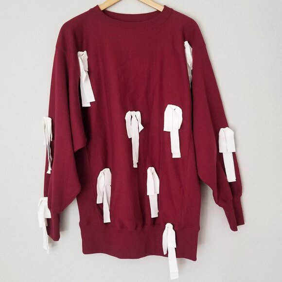 Urban Outfitters BDG Kimchi Blue Jasmine Oversized Bow Sweatshirt Burgundy S $99 - Picture 5 of 16